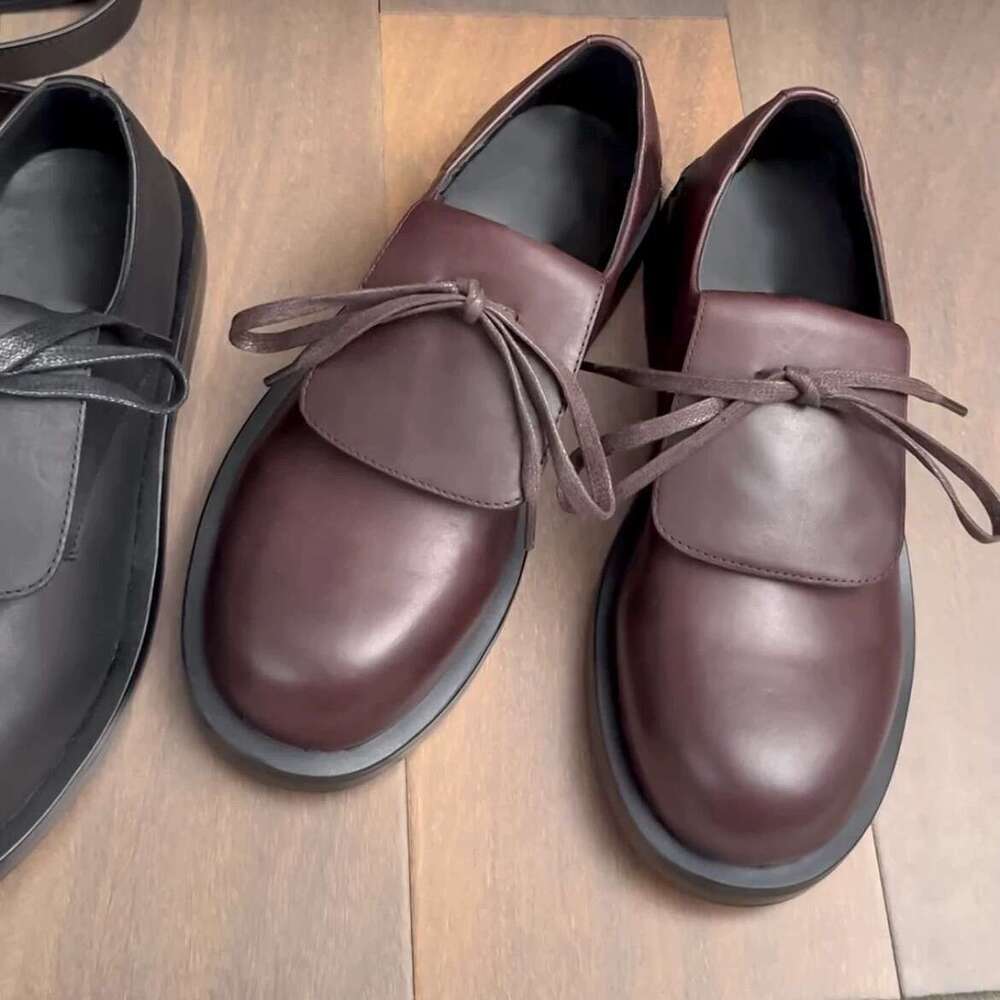 Genuine Niche Ugly Cute Big Bowknot Deep Mouth Small Leather for Women Autumn Winter Thick Heel Platform Round Toe Loafers Single Shoes