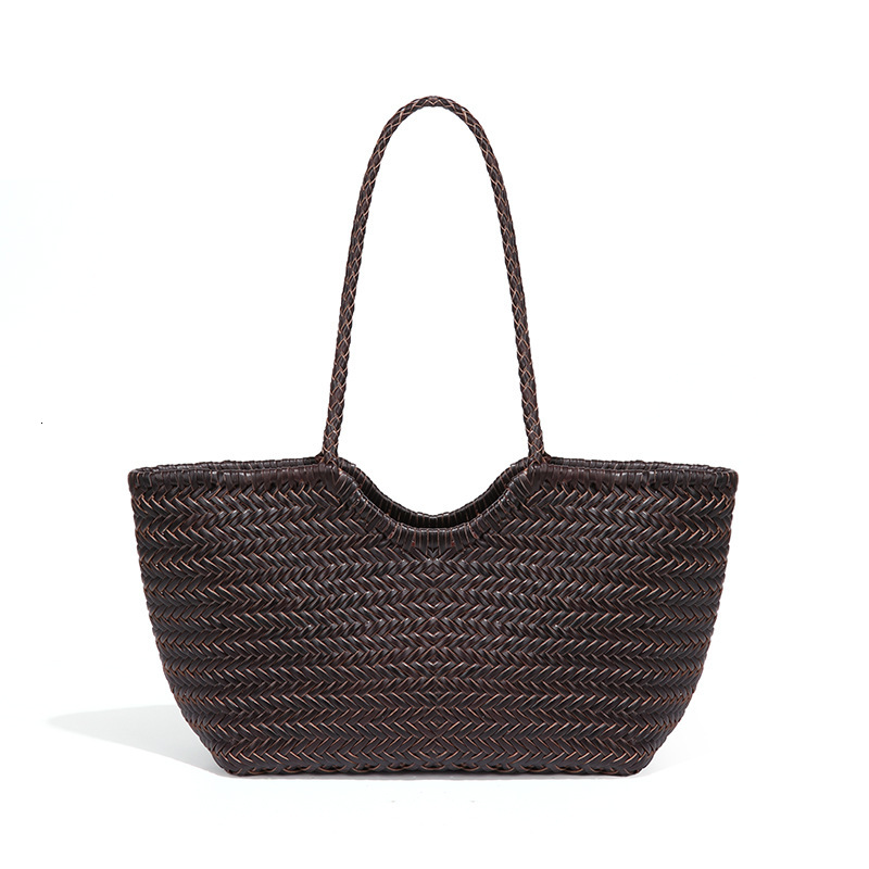 Fashion Irregular Genuine Leather Woven Basket Shoulder Underarm Women's Large Capacity Commuter Handbag Mother and Child Tote Bag