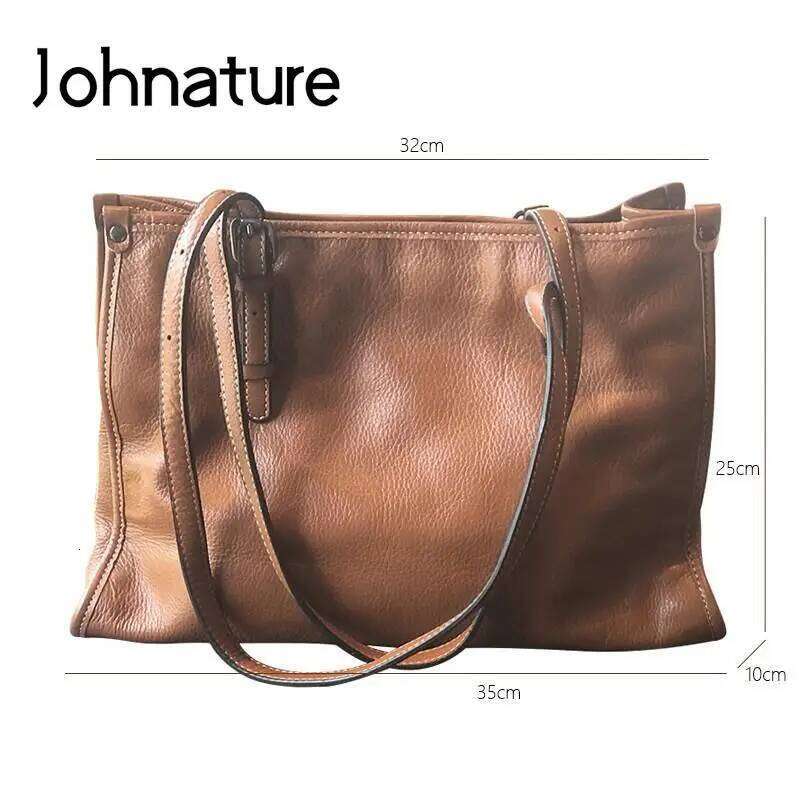Designer Bag Johnature Genuine Leather Tote Bag Women Autumn Winter New Fashion Large Capacity Commuter Real Cowhide Shoulder Bags