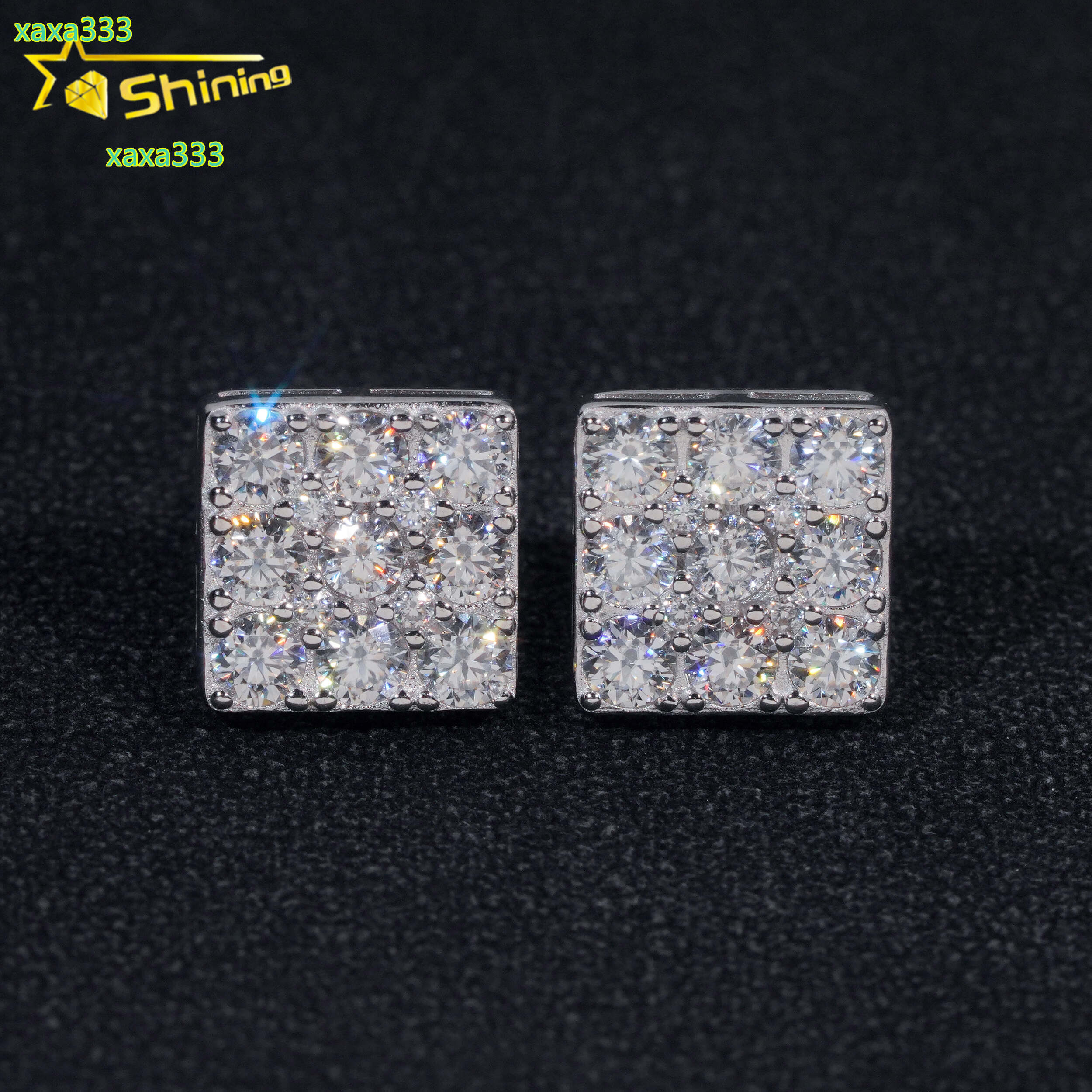 Pass Diamond Tester GRA Certified VVS Diamond 925 Sterling Silver Men Earring Square Moissanite Stud Earrings