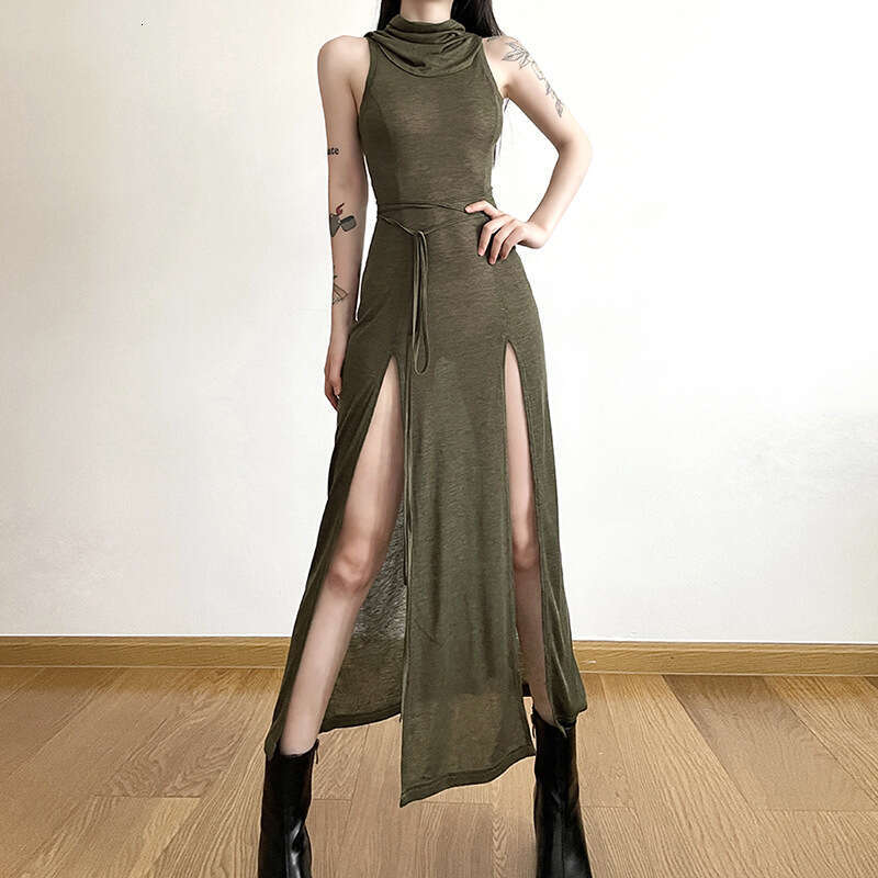 Summer Fashion Trend Women's New Hooded Loose Hem Split Personality Dress B5