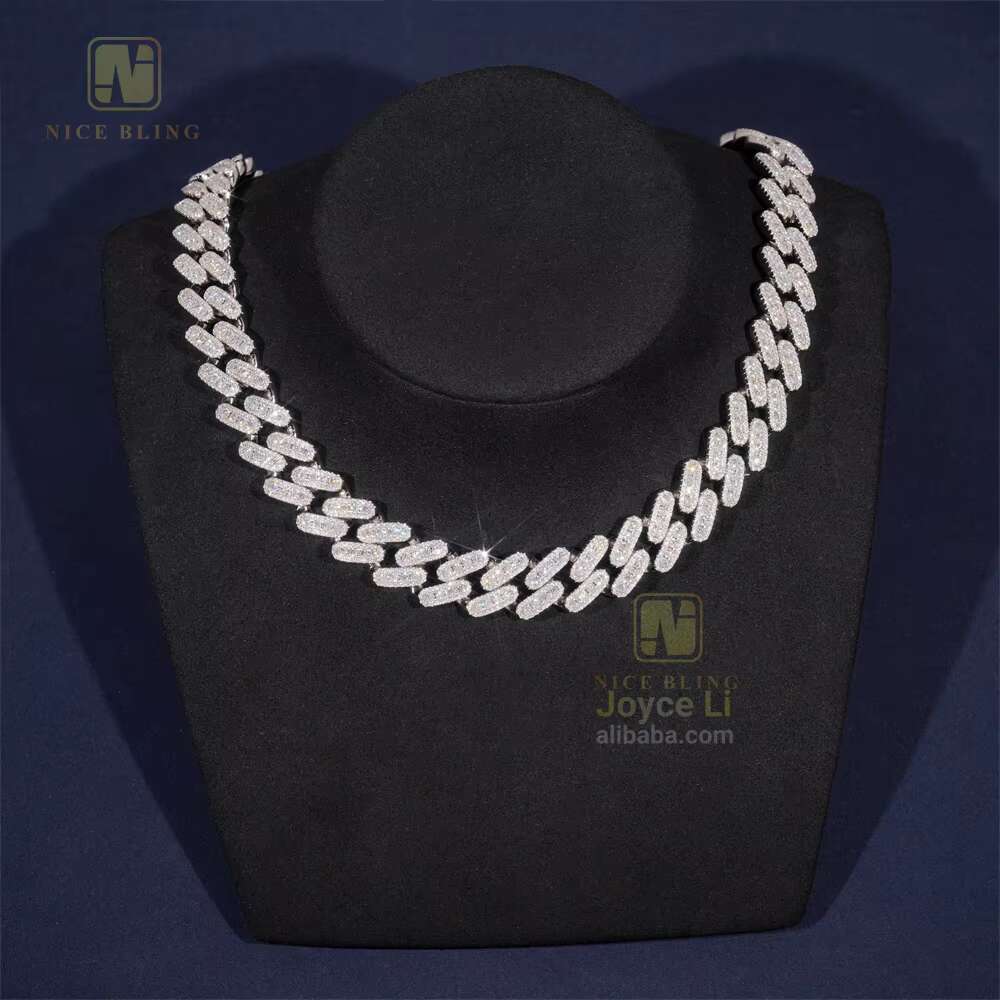 Passed Diamond Tester Heavy Luxury Round Diamond VVS Moissanite Cuban Link Chain Rapper Hip Hop Necklace Rock