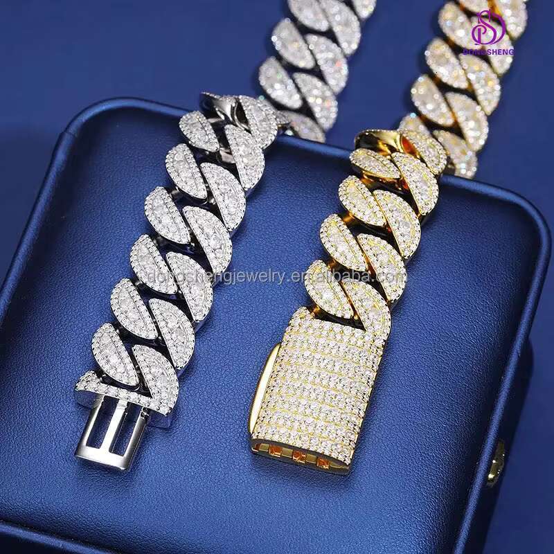 Vvs Moissanite Diamond Cuban Link Chain Bracelet Men Hip Hop Necklace Iced Out 925 Silver Factory Wholesale High Quality 16mm