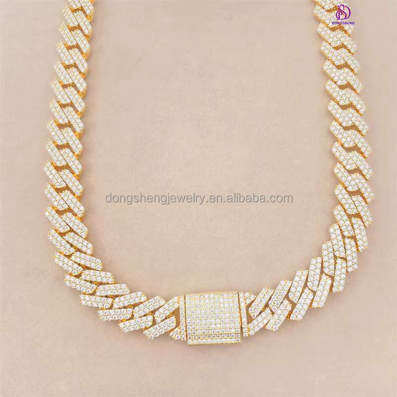 Hip Hop Style 12mm Width 2 Rows 925 Silver Iced Out Diamond Bracelet Moissanite Cuban Link Chain
