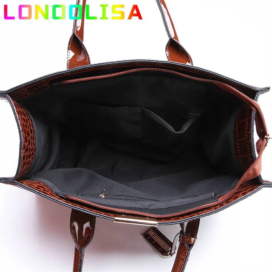 Pantent Leather Crocodile Handbags Female Crossbody Shoulder Messenger Bag For Women 2024 High Quality Ladies Handle Tote