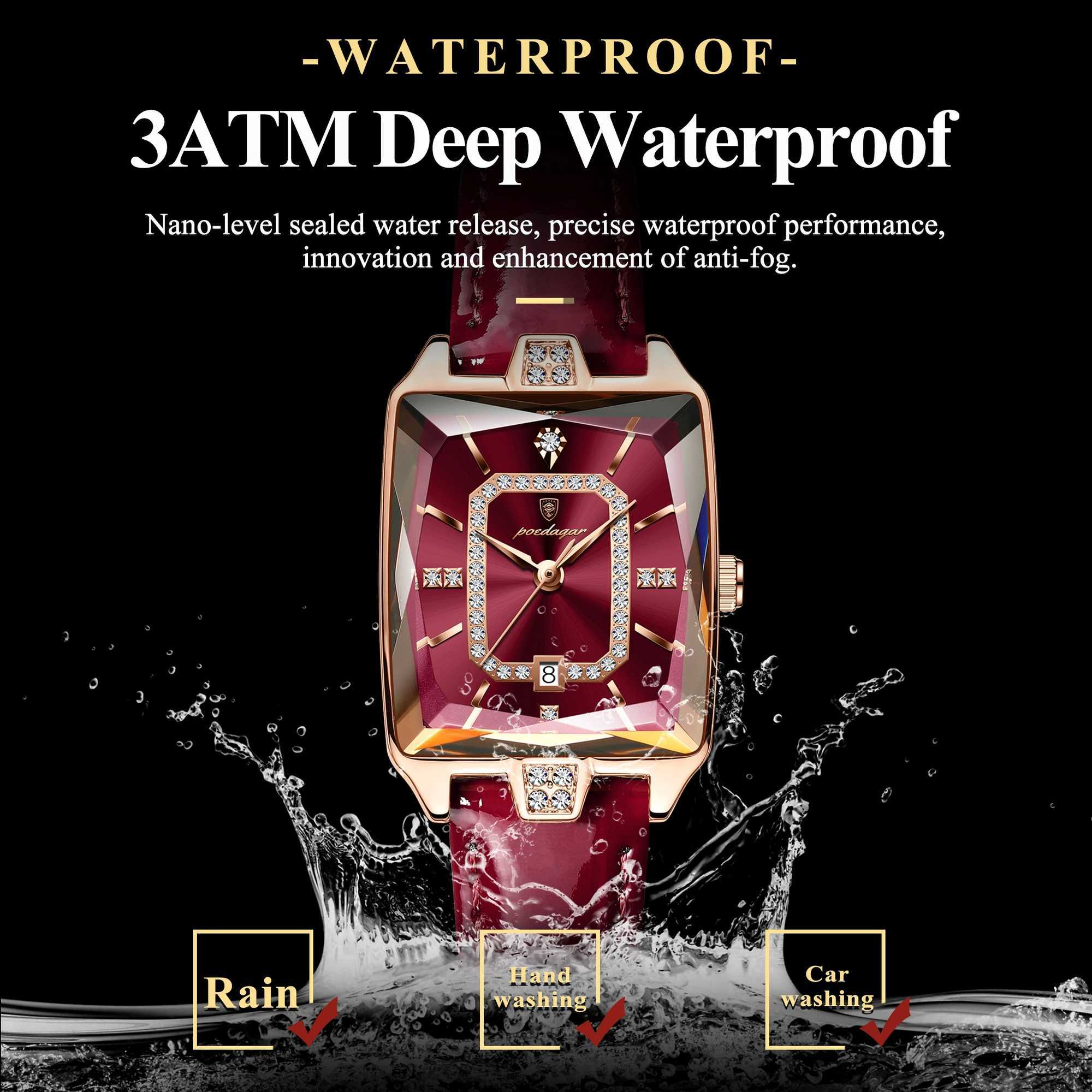 POEDAGAR Luxury High Quality Women Wristwatch Waterproof Date Rectangle Watch For Woman Leather Quartz Womens Watches Reloj+Box W250529