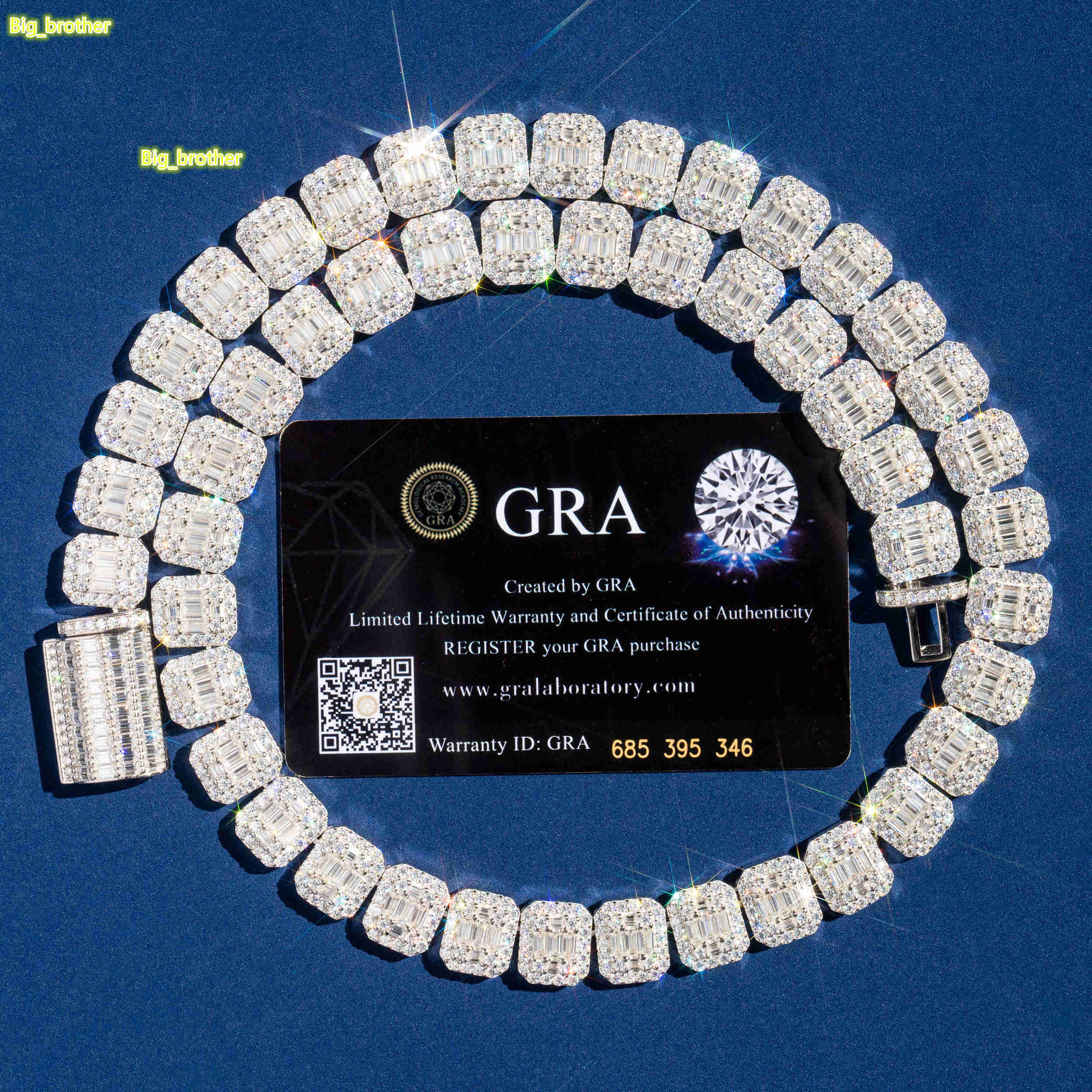 Pass Tester Custom Cuban Chain 925 Silver VVS Baguette Moissanite Hiphop Rapper Jewelry Iced Out Cuban Link Necklace
