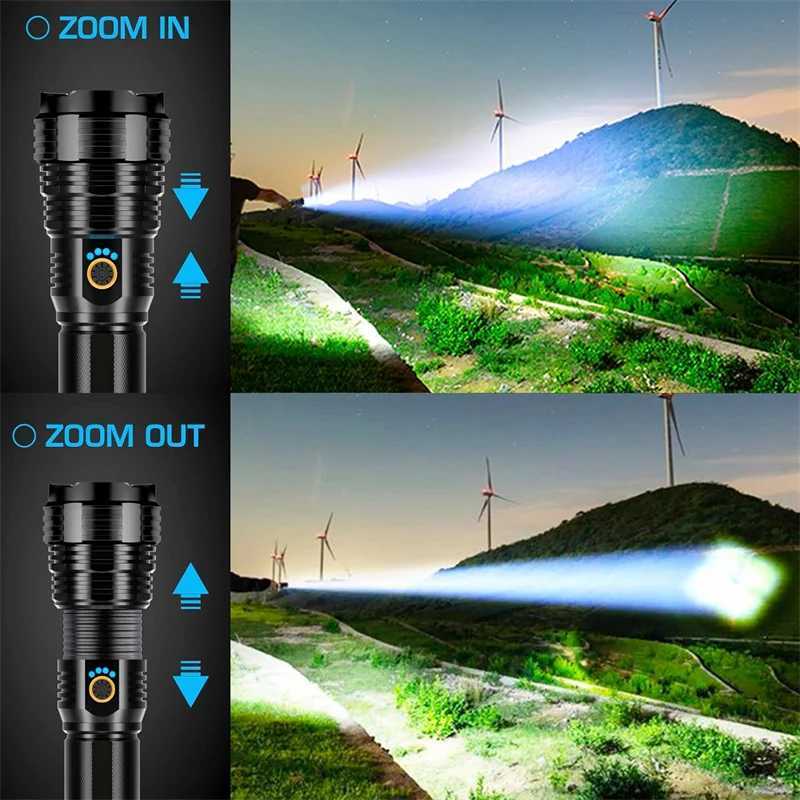 High Power LED Flashlight Telescopic Zoom Portable Rechargeable LED Lamp Emergency Spotlights Camping TorchXJ250529
