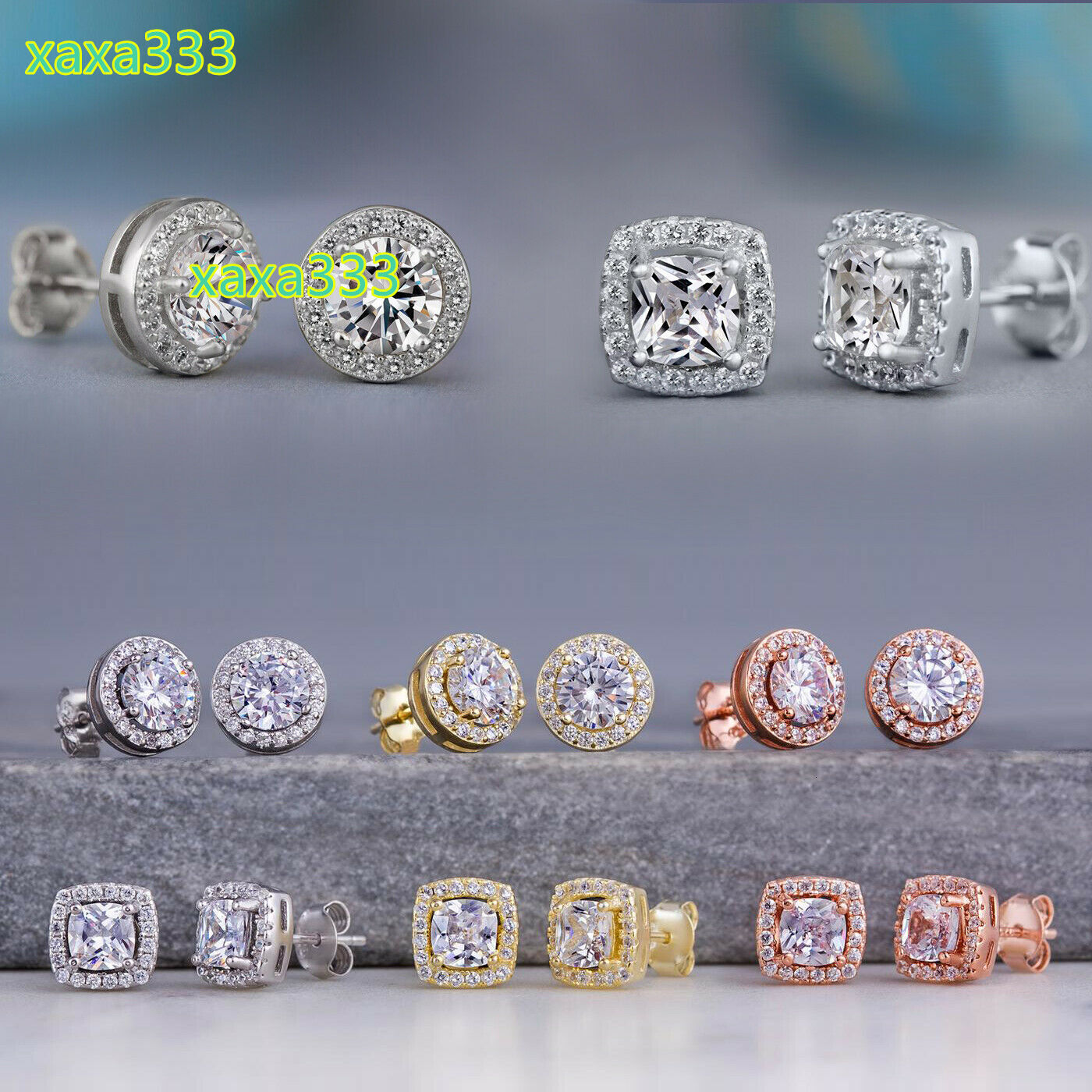 Personalized Fashion OL Diamond Stud Earrings Creative Square Round Shape Moissanites Crystal Zircon Earrings Copper for Women