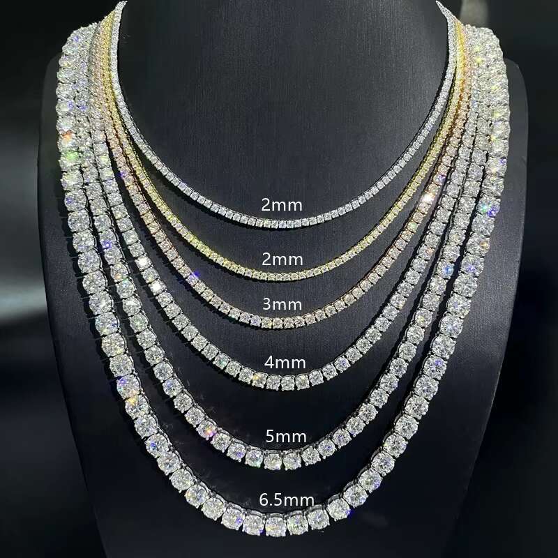 FANCY JEW D VVS1 Diamond Long Chain 925 Sterling Silver Plated K Gold GRA Moissanite Tennis Necklace for Hip Hop Men