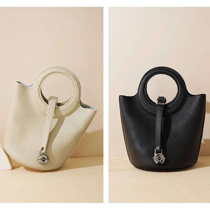 Real Leather Designer Bucket Bag Versatile Classic Vegetable Basket Women's Handbag