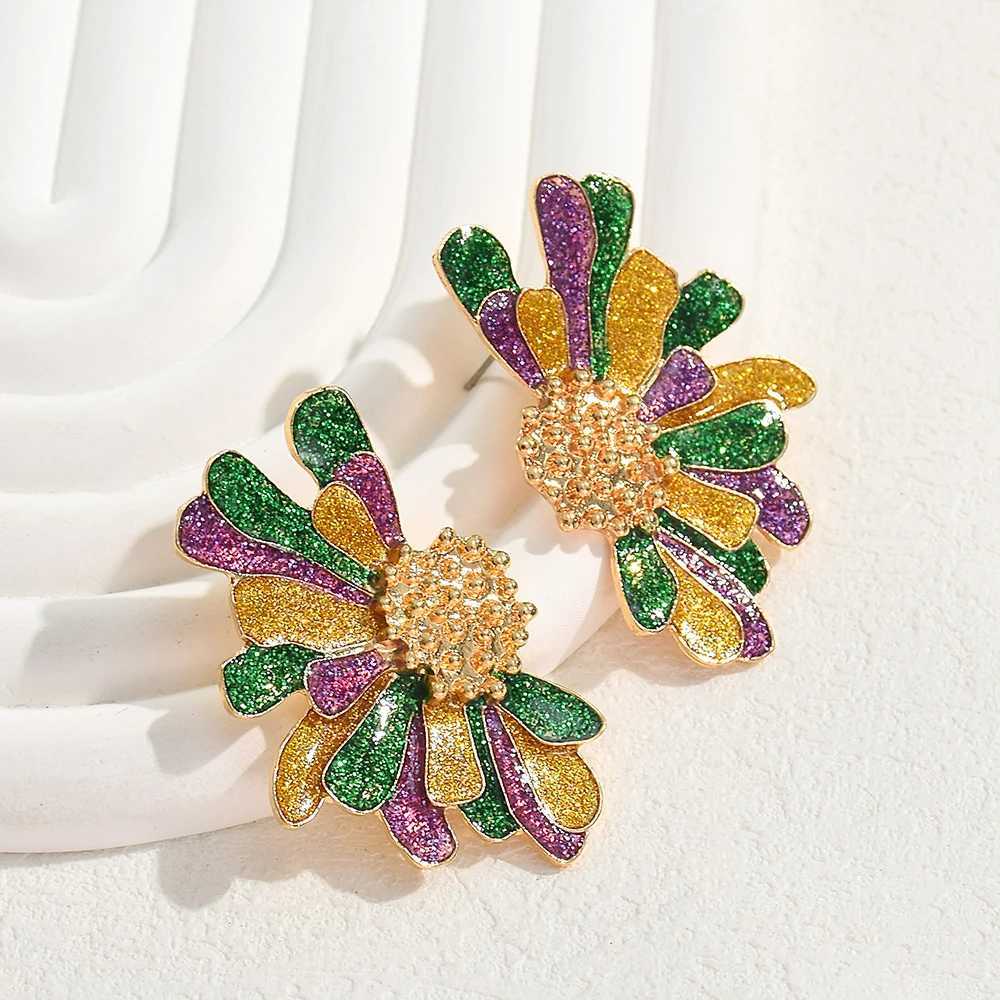 Fashion Carnival Colorful Flower Earrings for Women Temperament Metal Oil Design Stud Earrings 2024 Holiday Jewelry Gifts L250527