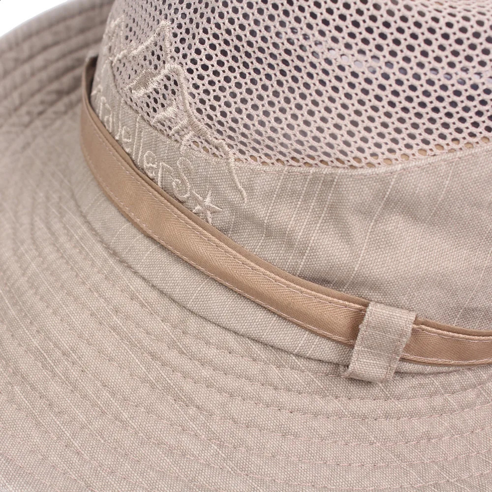 Outdoor Bucket Hat Men Summer Breathable Panama Cap Cotton Jungle Fishing Mesh Hat Hiking Beach Sun Protector Caps For Mens 250523