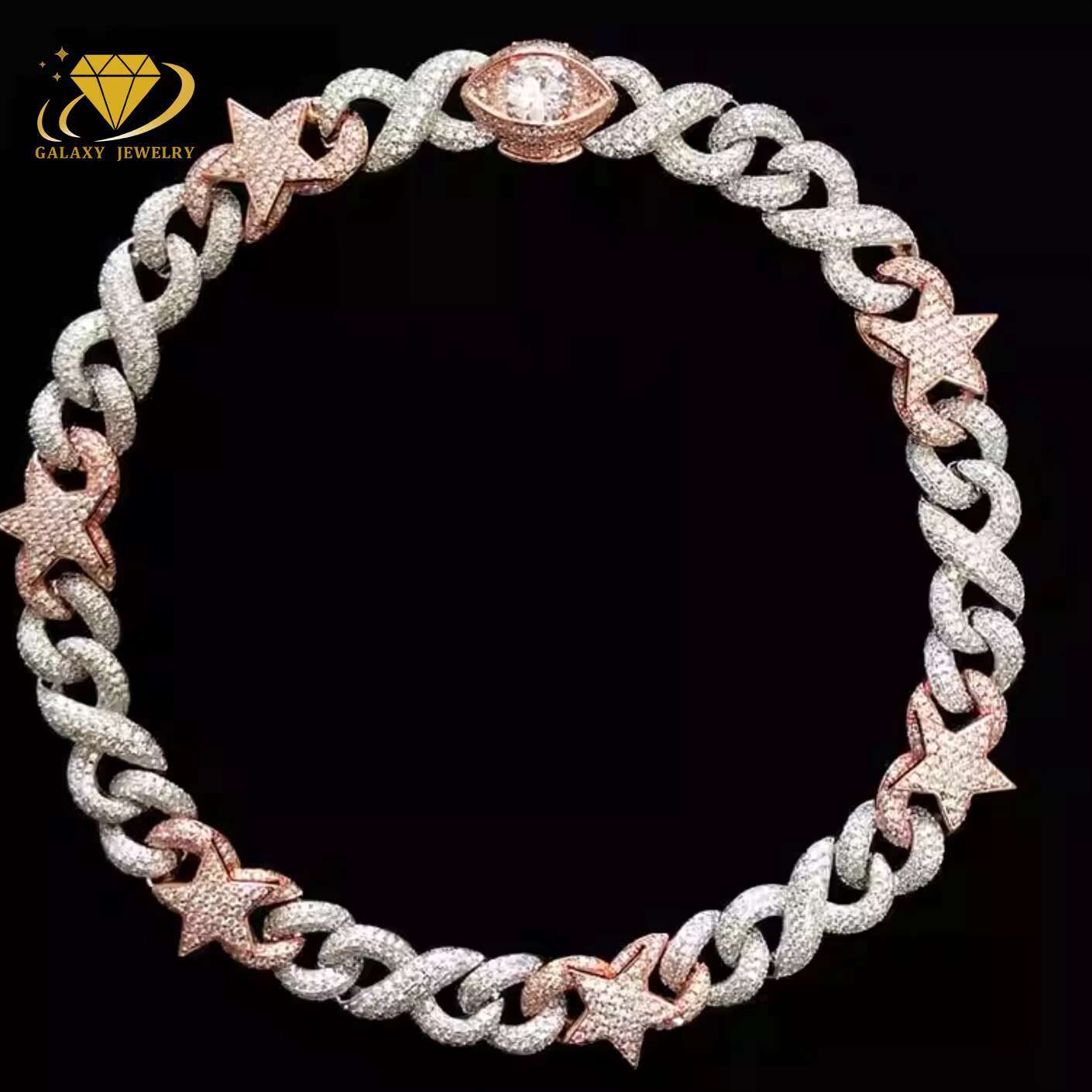 Wholesale Jewelry Necklace Charms Silver Jewelry 925 Sterling 15mm Infinity Cuban Chain Evil Eye Star Moissanite Cuban Link