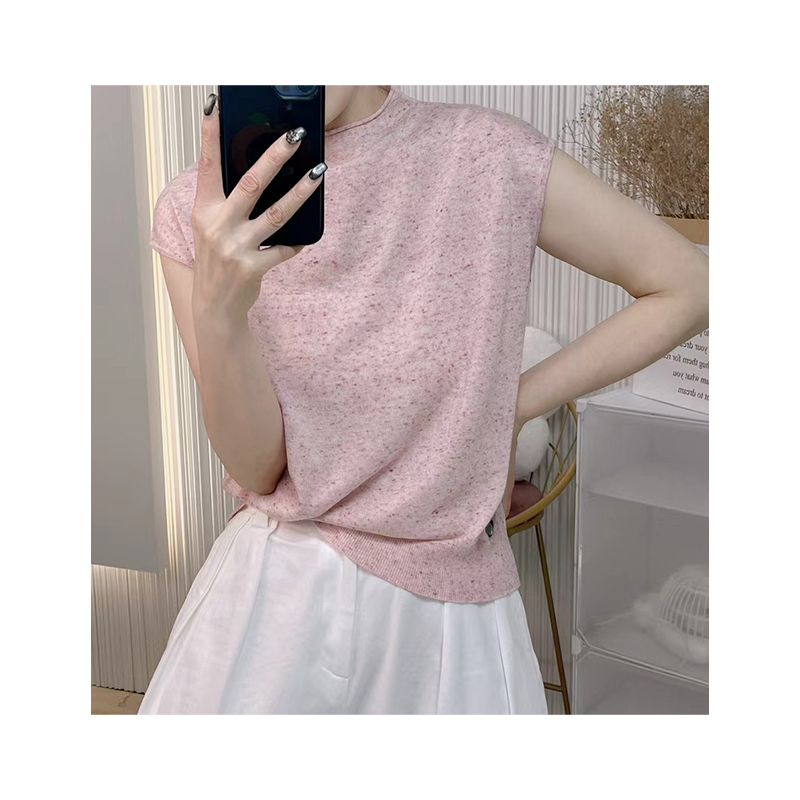 Spring and summer round neck colorful yarn fly sleeve bottoming versatile knit sweater women's thin show temperament tops