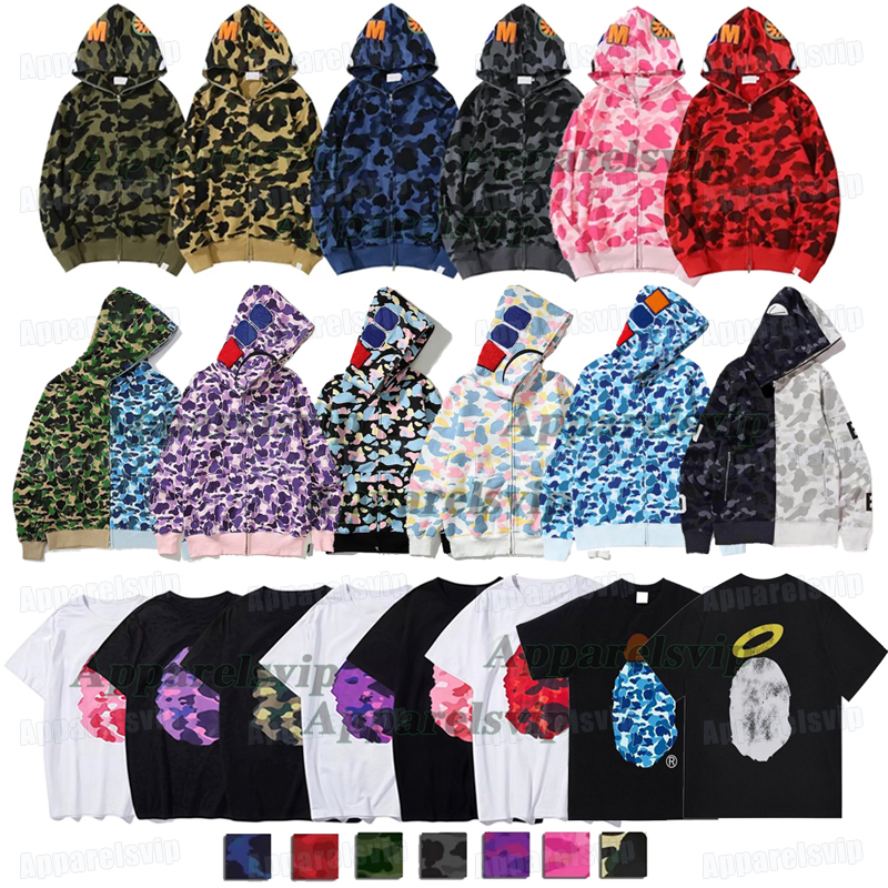 Designer Hoodie Mens Shark Hoodies Sleeve Streetwear Loose Hooded Sweatshirts bapelies hoody men tshirts women tee Full Zip Crazy Face Hoodie Camo Stases T Shirt