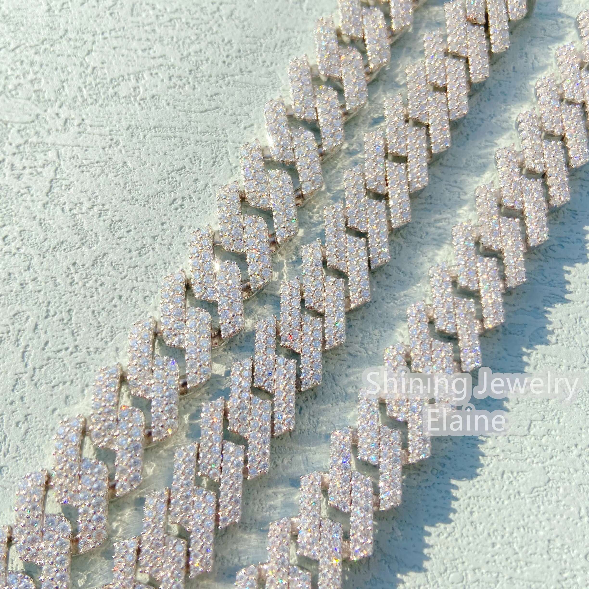 Custom 12mm 13mm 14mm 15mm 16mm 18mm Width Two Rows VVS Moissanite Silver 925 Women Necklace Cuban Chain