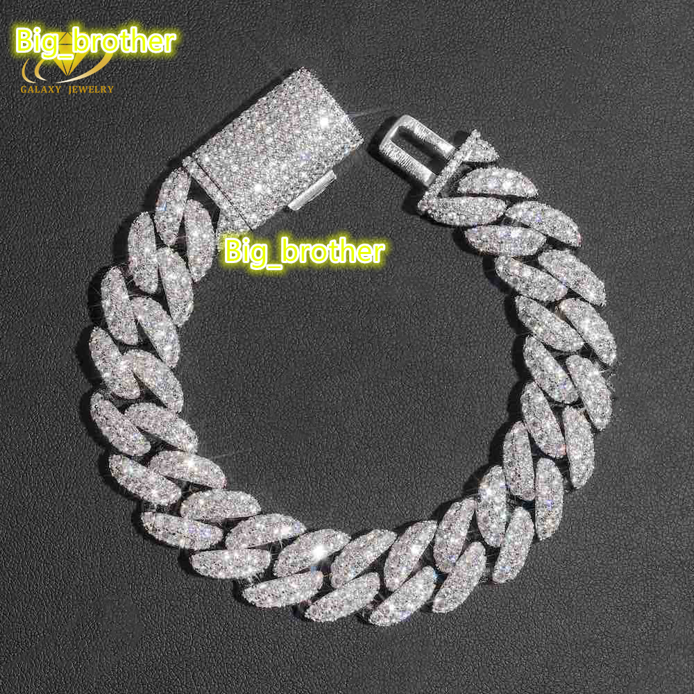 In Stock 2Rows Iced Out S925 Sterling Vvs Moissanite Rhodium/Yellow Gold/Rose Gold Cuban Link Chain 10mm Miami Cuban Chain