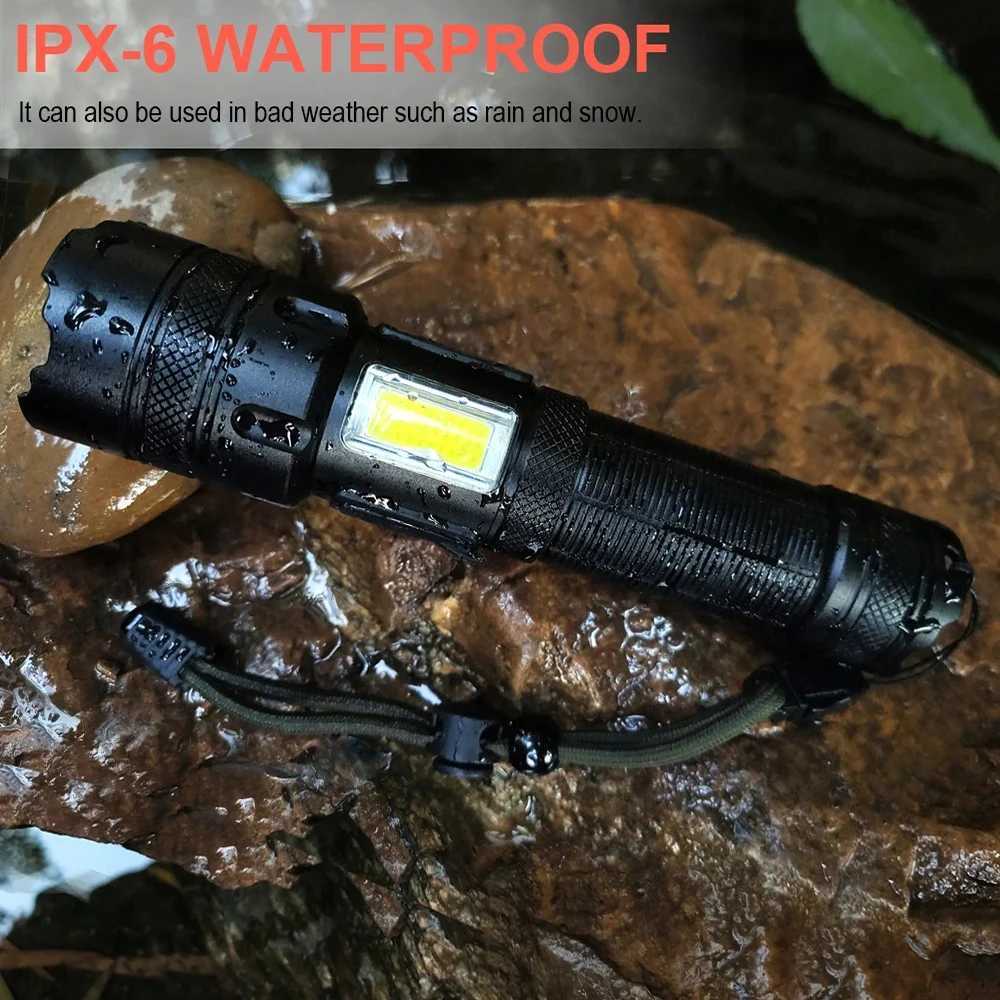 High Power XHP160 LED Flashlight With Side Work Light Lantern USB Rechargeable 16-Core Powerful Tactical Torch Lamp For CampingXJ250529