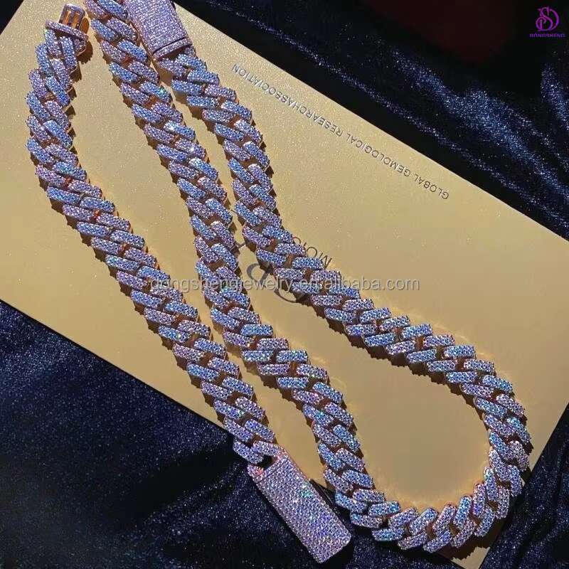 Pass the Diamond test Pen 12mm 13mm 14mm Fashion Jewelry Necklaces 925 Silver Iced Out Vvs Moissanite Diamond Cuban Link Chain