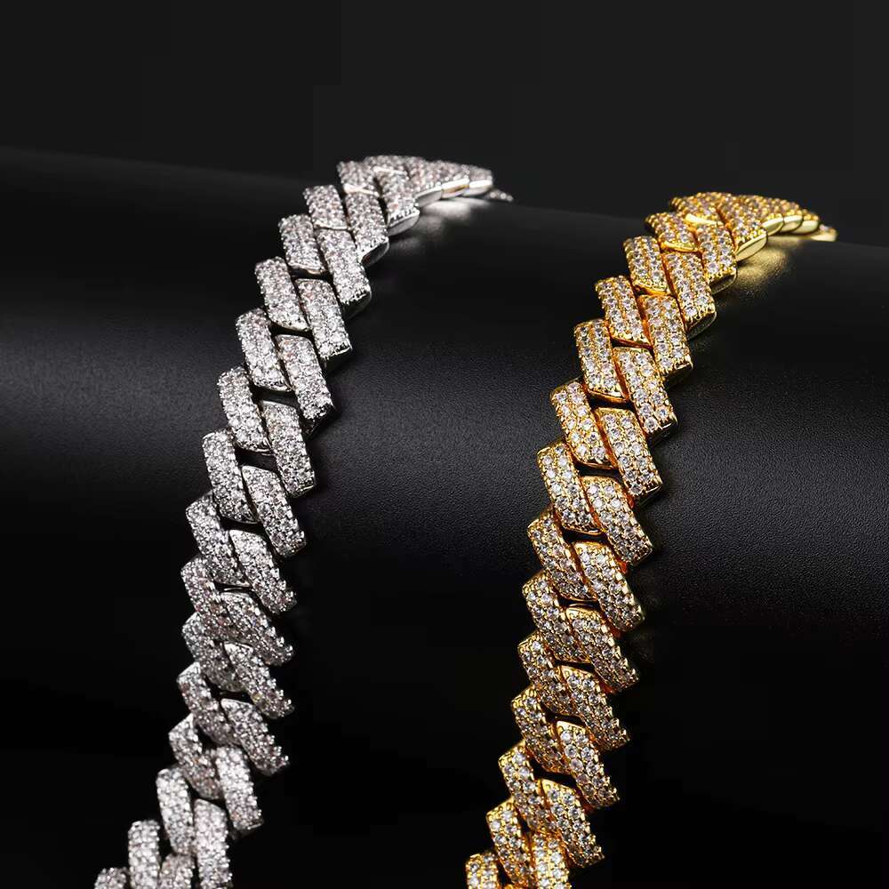 NUOYA 925 Sterling Silver Fine Jewelry Necklace Iced VVS Moissanite Cuban Chain Hip Hop Style Moissanite Cuban Link Necklace
