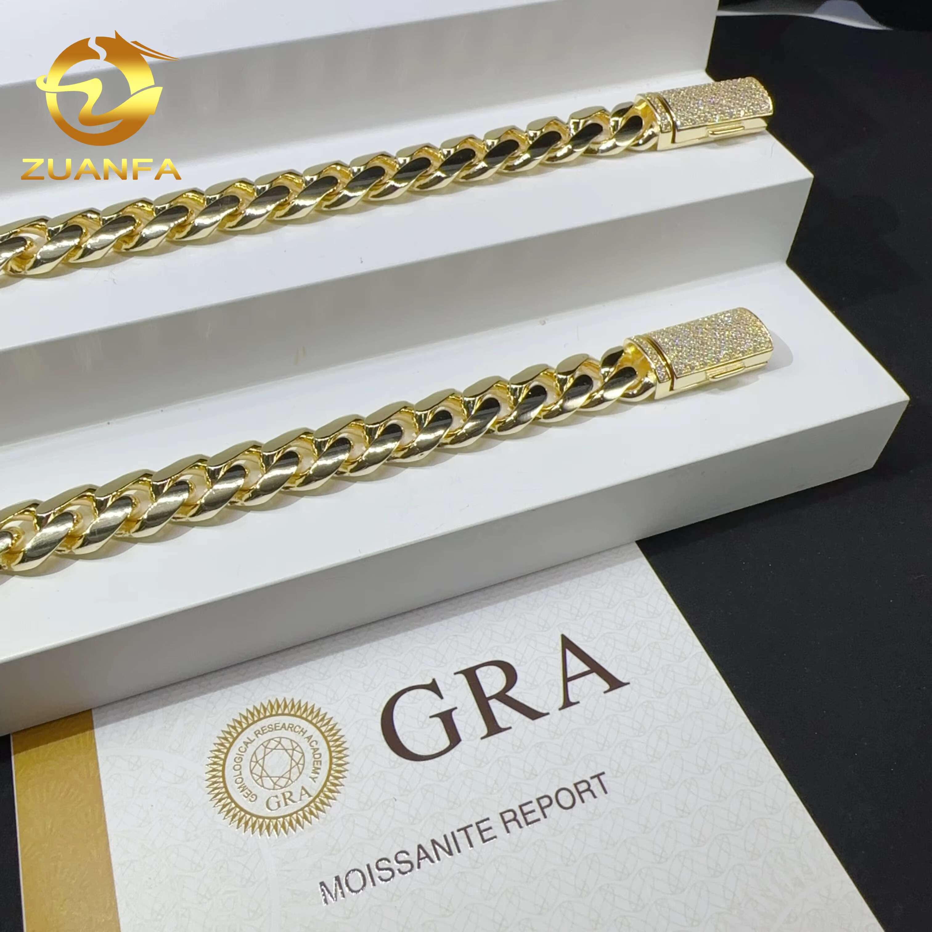 Hip hop real gold plated 12mm width bracelet 925 sterling silver fashion jewelry miami vvs moissanite plain cuban link bracelet