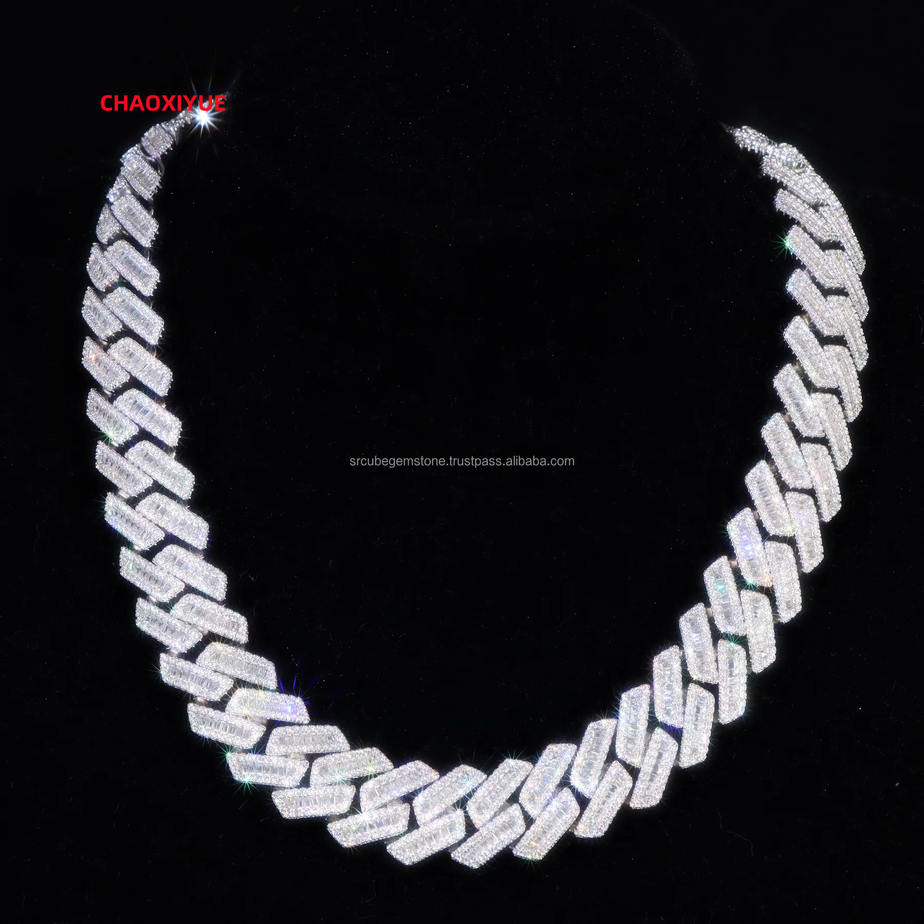 New 16mm Baguette Diamond Cuban Chain 925 Sterling Silver Iced Out VVS Moissanite Necklace Hip Hop Custom Chain