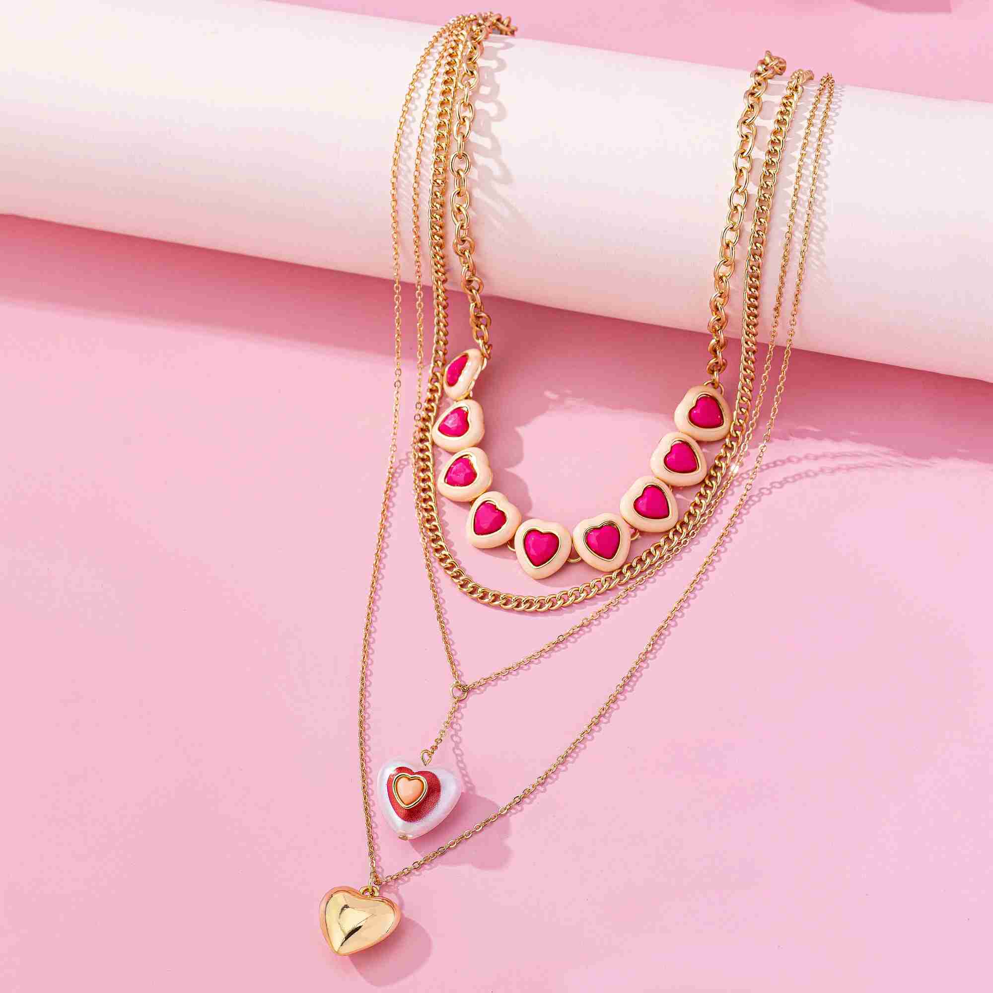 European and American style layered light luxury temperament metal alloy multi-layer stacked long love necklace wedding jewelry XJ250528