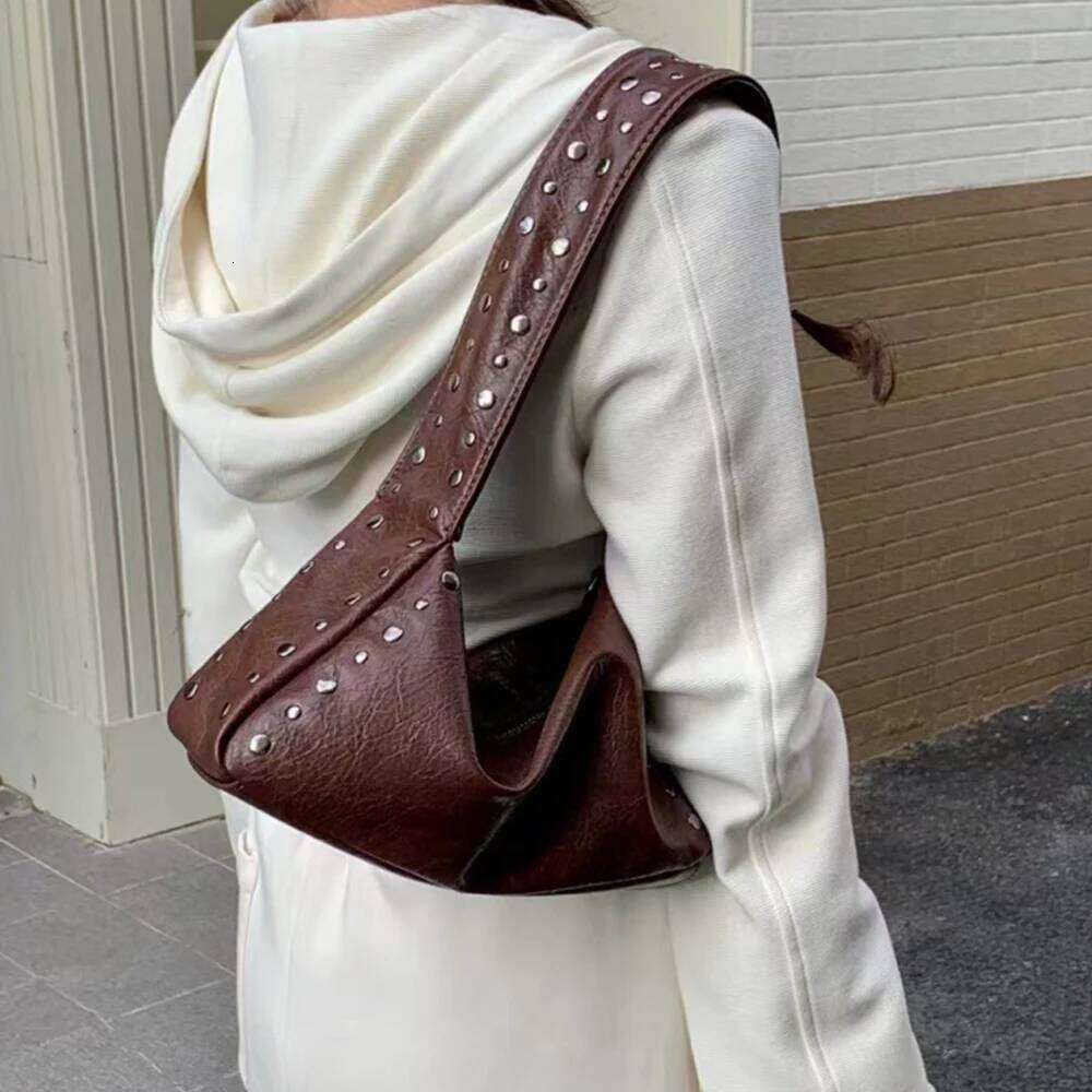 Women's Bags Designer Fashion Rivet Shoulder Wide Strap Purses And Handbags Designer Bags For Women Soft PU Leather Pillow Bag Purse