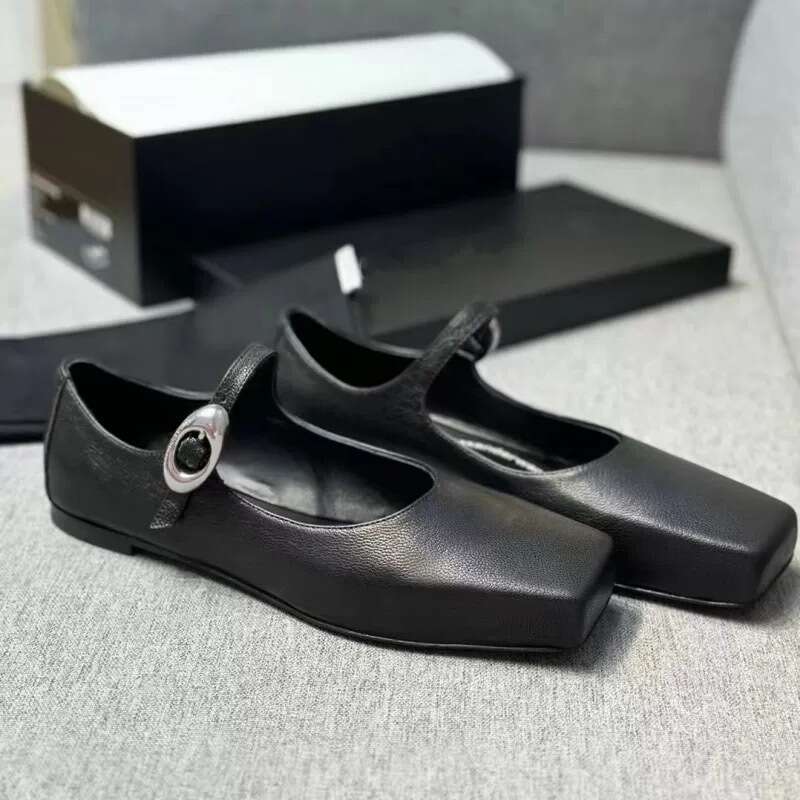 Genuine Leather French Niche Square Toe Flat Strap Mary Jane for Women 2025 Spring New Ballet Shoes