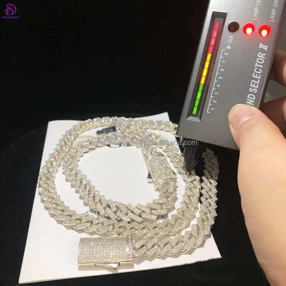925 Sterling Silver 10mm 12mm 13mm Fashion Jewelry Necklaces Hip Hop 2 Row Iced Out VVS Diamond Moissanite Cuban Link Chain