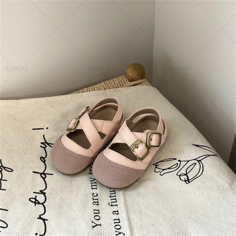 Summer Baby Shoes Leather Barefoot Shoes Soft Sole Princess Shoes Fashion Toddler Girls Sandals EU 16-25 250527