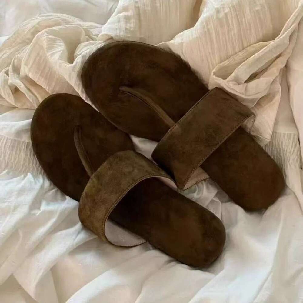 Sheepskin Version ~ Korean Style Suede Toe-Post Flat Sandals for Women Outdoor Wear 2025 Summer New Fashionable Slippers