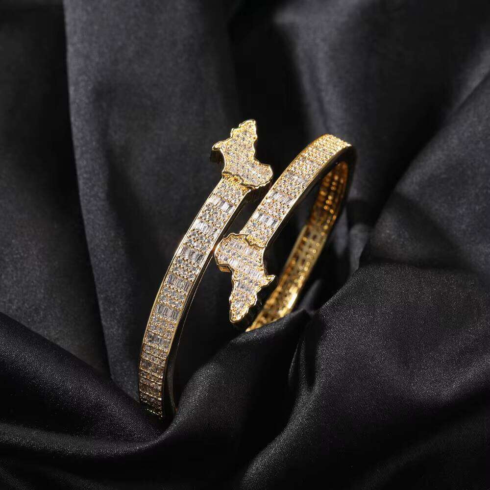 Zircon Hip Hop Iced Out Gold Africa Map Bracelet Bangle Women Men Fashion Hiphop Jewelry