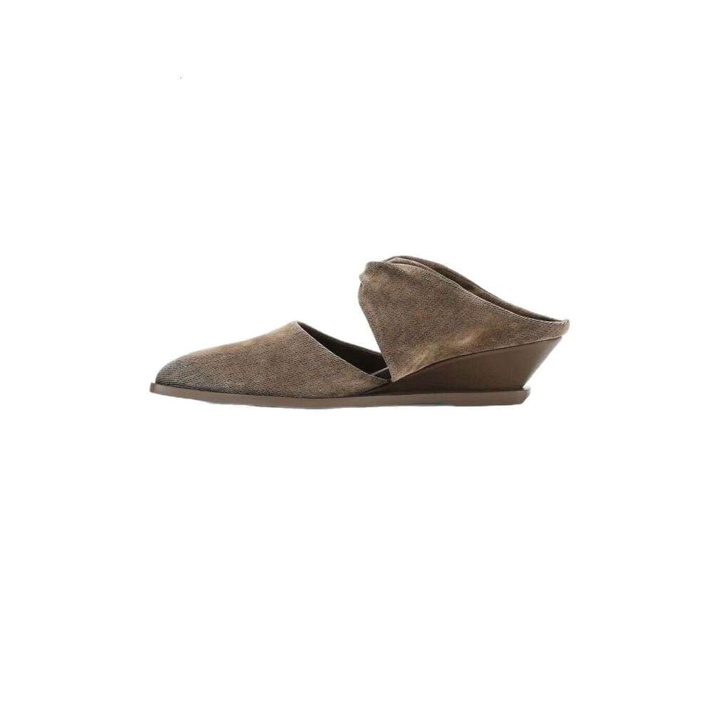 Genuine Leather Niche Square Toe Wedge for Women Outdoor 2025 Spring Summer One-Strap Sandals Mules