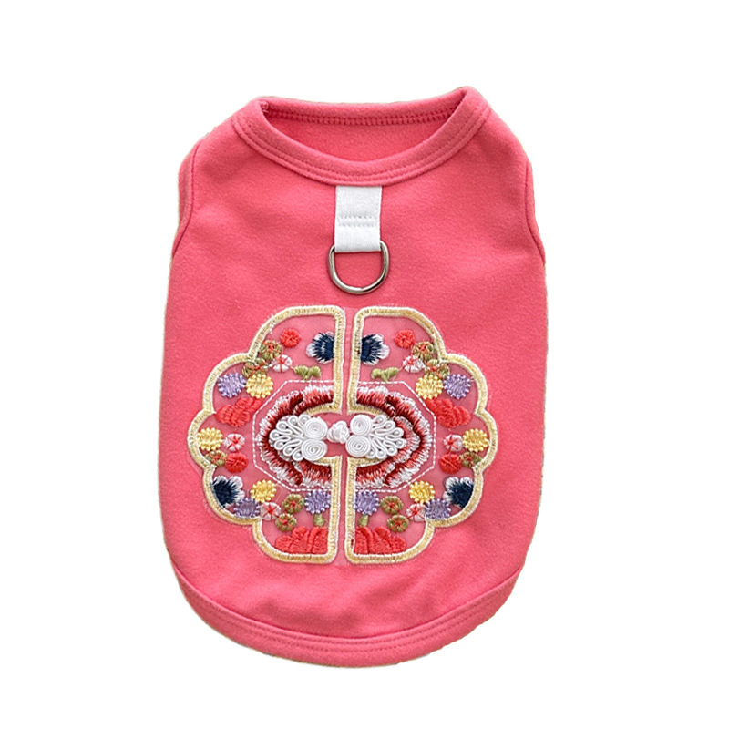 9Spring and summer new pet Chinese style dog cat clothes Teddy bear new Chinese style buckle embroidery drawable vest