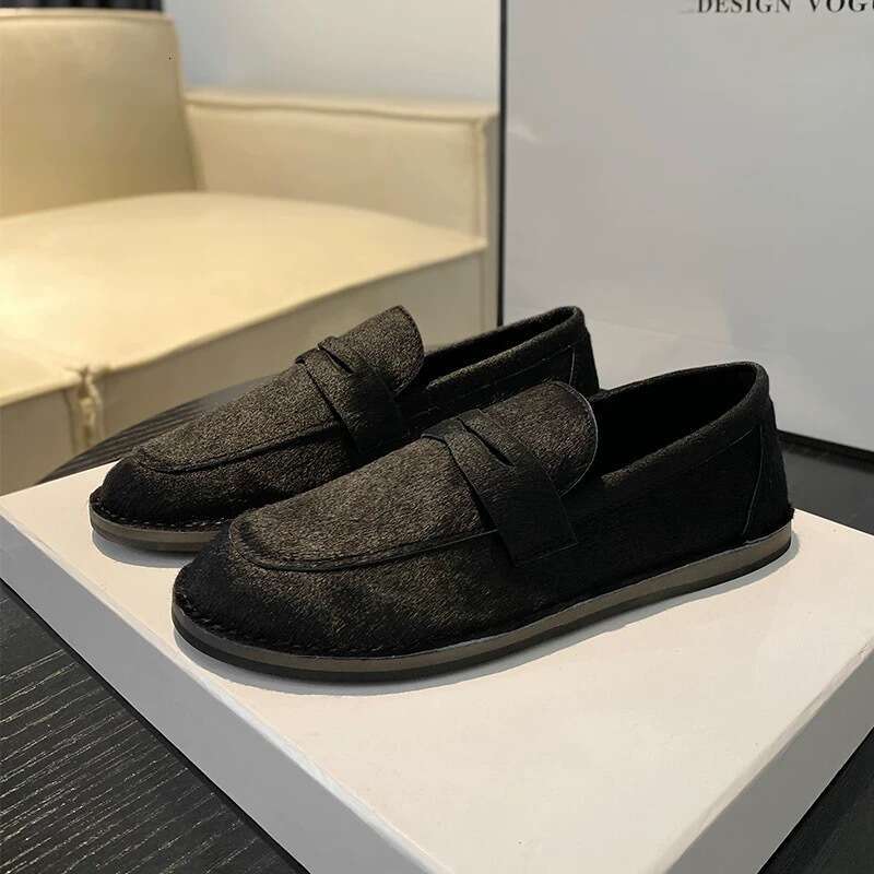 Niche Horsehair Round Toe Flat Loafers Women, Autumn and Winter New Casual Versatile Slip-On Shoes for Women