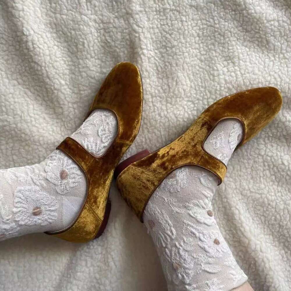 Genuine Leather Velvet Korean INS Flat for Women 2025 Spring Versatile Square Toe Shallow Mouth One-Strap Mary Jane Shoes