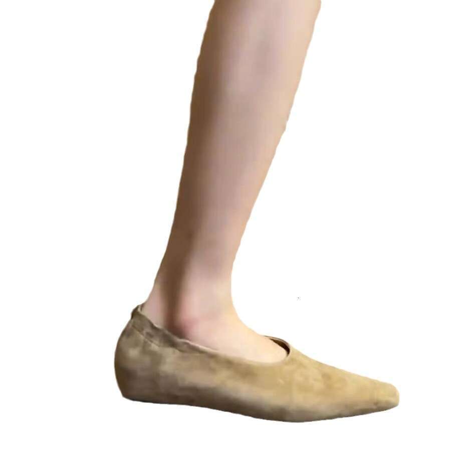 Genuine Leather Suede Hidden Wedge for Women 2024 Autumn Winter New Style Deep Mouth Square Toe Flat Ballet Shoes