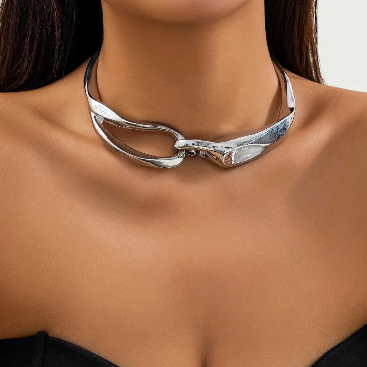 New Arrival Exaggerated Heavy Metal Thick Chain Torques Necklace for Women Punk Trend Irregular Link Collar Choker Y2K Jewelry Accessories V250617