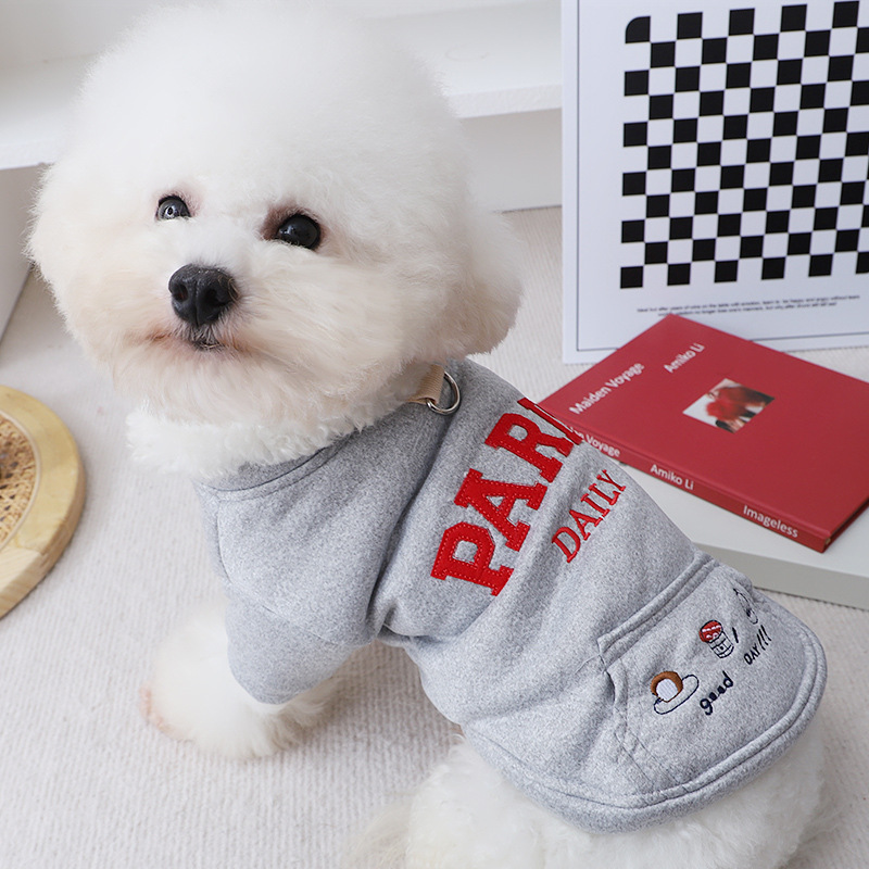 Autumn Hoodies with Leash Ring, Pockets, Embroidery Letter Puppy for Small Medium Dog Girl Boy Cat Sweater Winter Pet Clothes Cold Weather Coat M A457