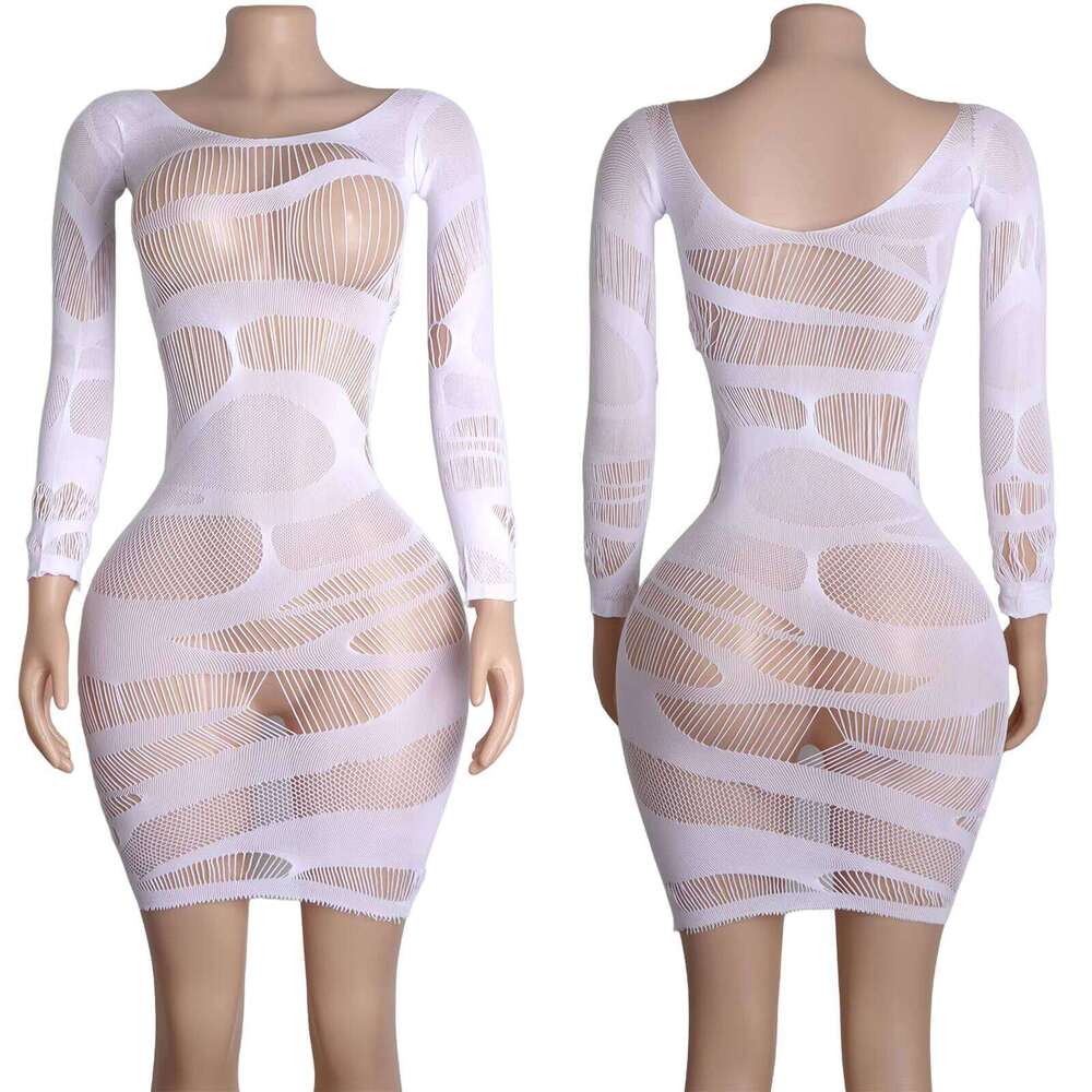 Sheer Nightclub Dress Luminous Fishnet Sexy Performance Outfit Exotic Dance Wear Underwear Women Rave Costume