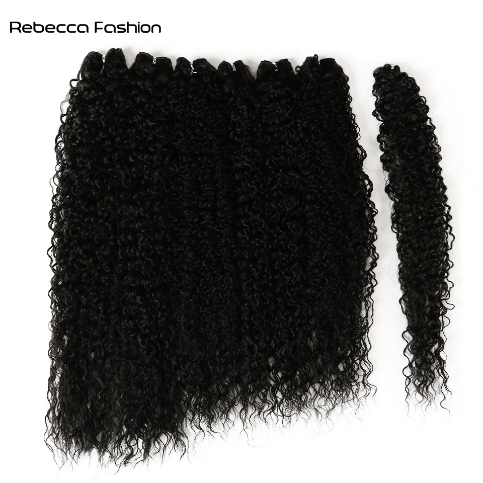 Rebecca Fashion 7PCS In One Pack 22 24 26inches Kinky Bundles Black Color Tresses Synthetic Hair Extensions Curly Hair Accessories