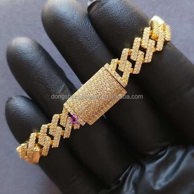 China Factory Direct Sales Fine Jewelry 15mm Hip Hop Cuban Bracelet Custom Iced Out Moissanite 925 Silver Bracelet for Mens