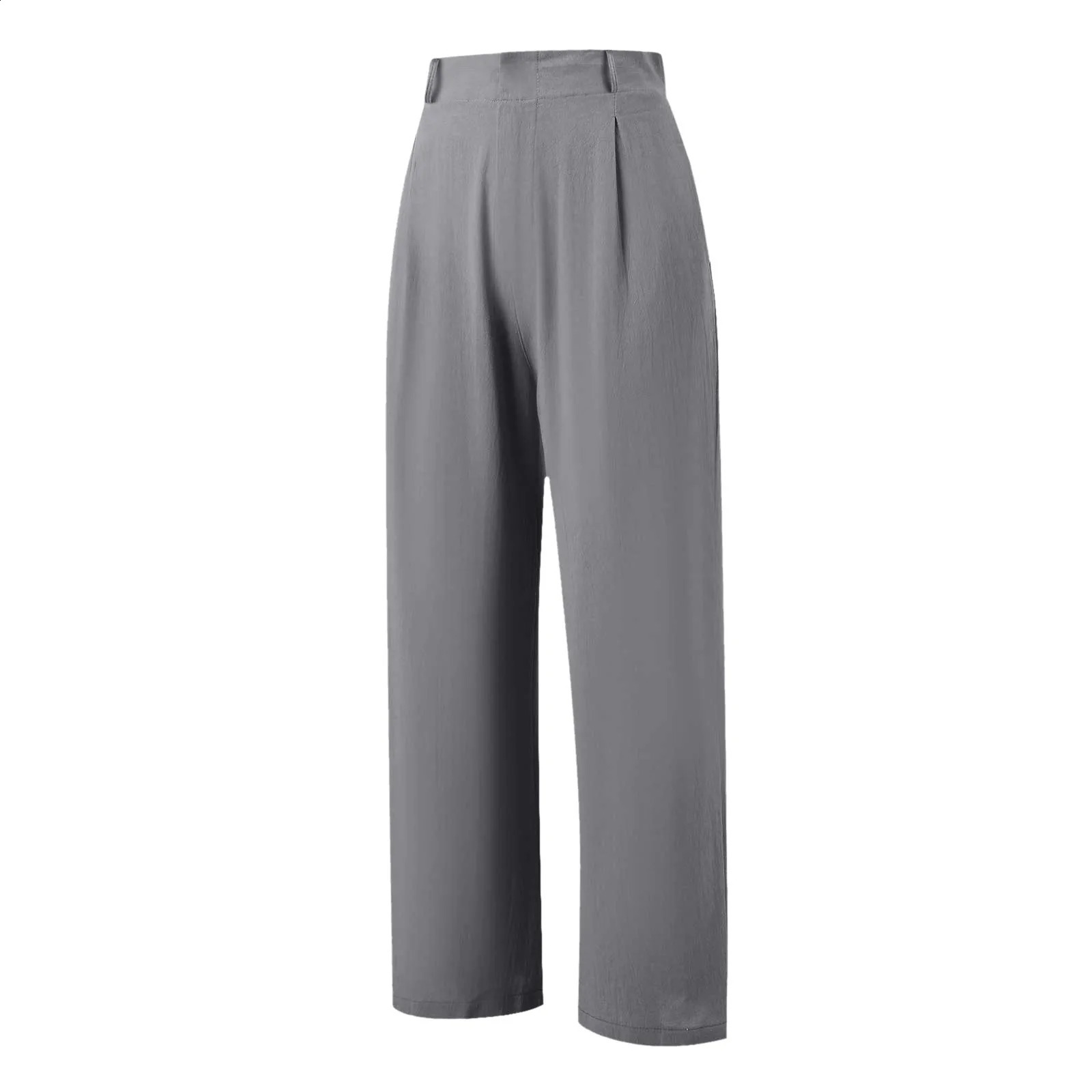 Women Elastic Waist Wide Leg Pants Casual Loose Cotton Linen Pants With Pockets Streetwear Business Casual Straight Trousers 250529Z