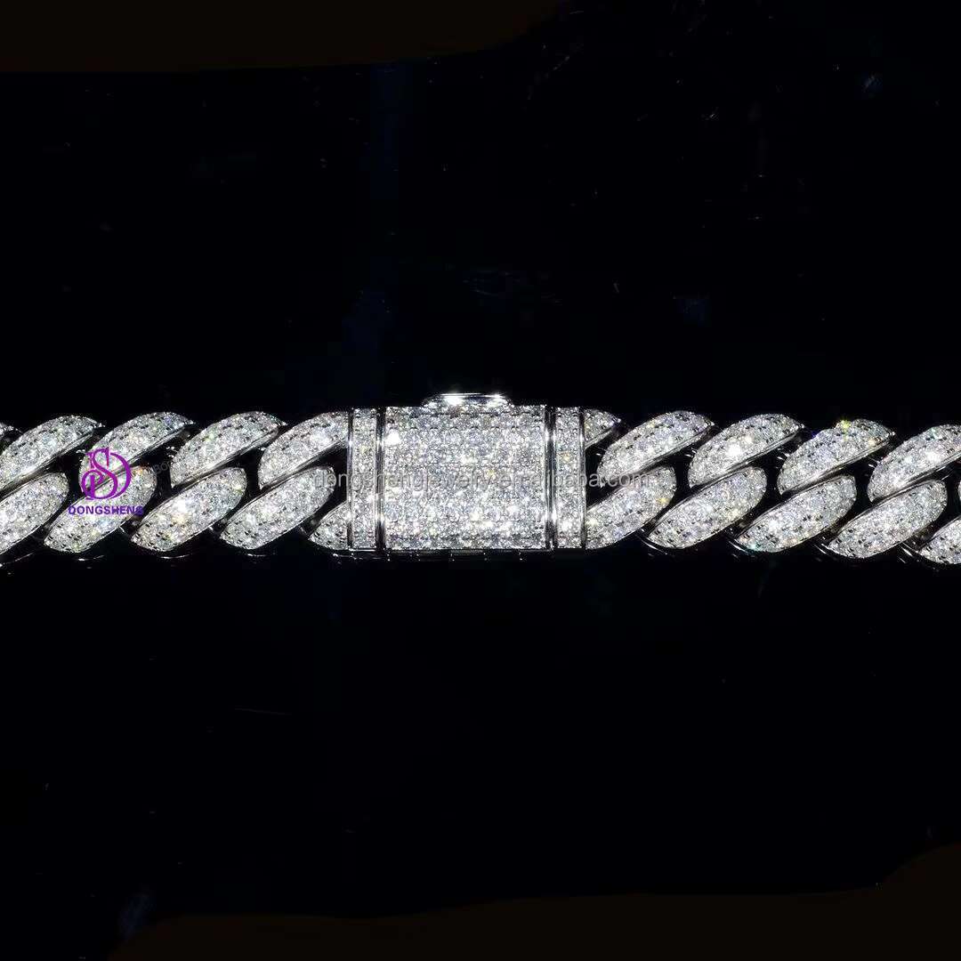 Custom Pass Diamond Tester Vvs Moissanite Diamond Cuban Link Heavy Big 15mm Hip Hop Necklace Men 925 Jewelry Cuban Link Chain