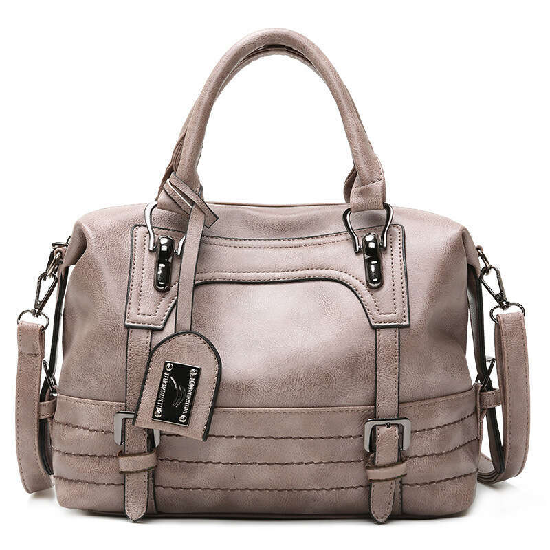 Large Capacity Genuine Texture Oil Wax Leather Boston Women's Handbag Shoulder Crossbody Bag B5