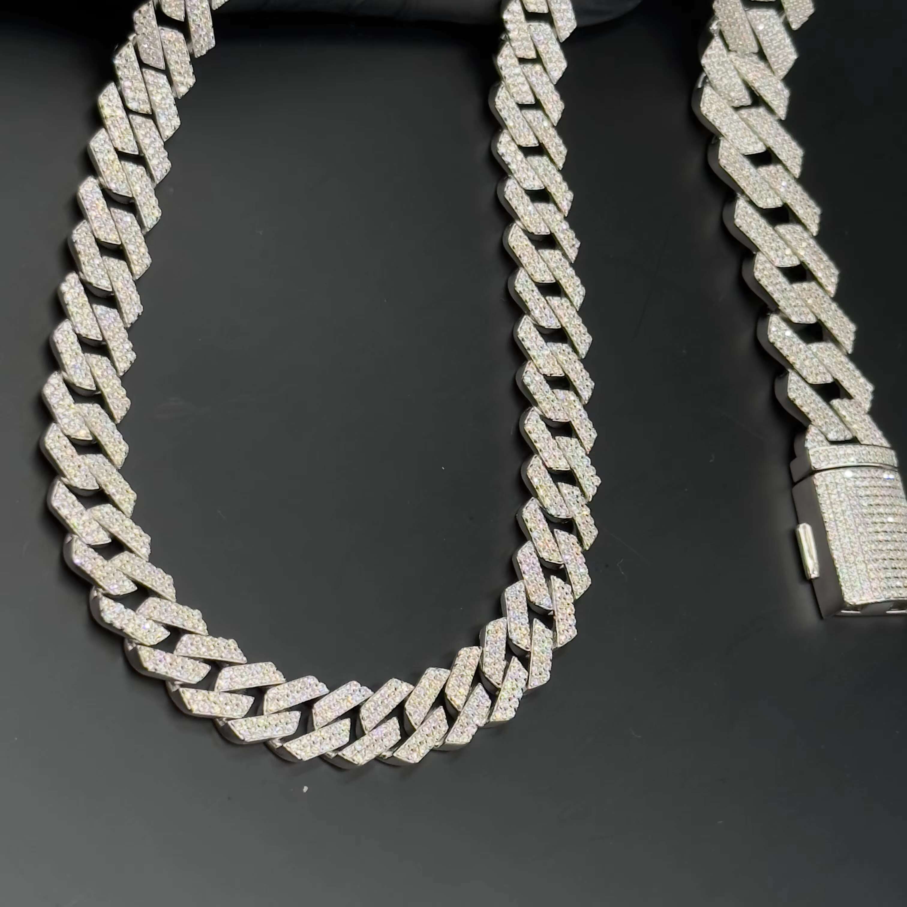 Fashion Hip Hop Jewelry 925 Silver Cuban Chain VVS Round Moissanite Necklace With 15mm Bracelet