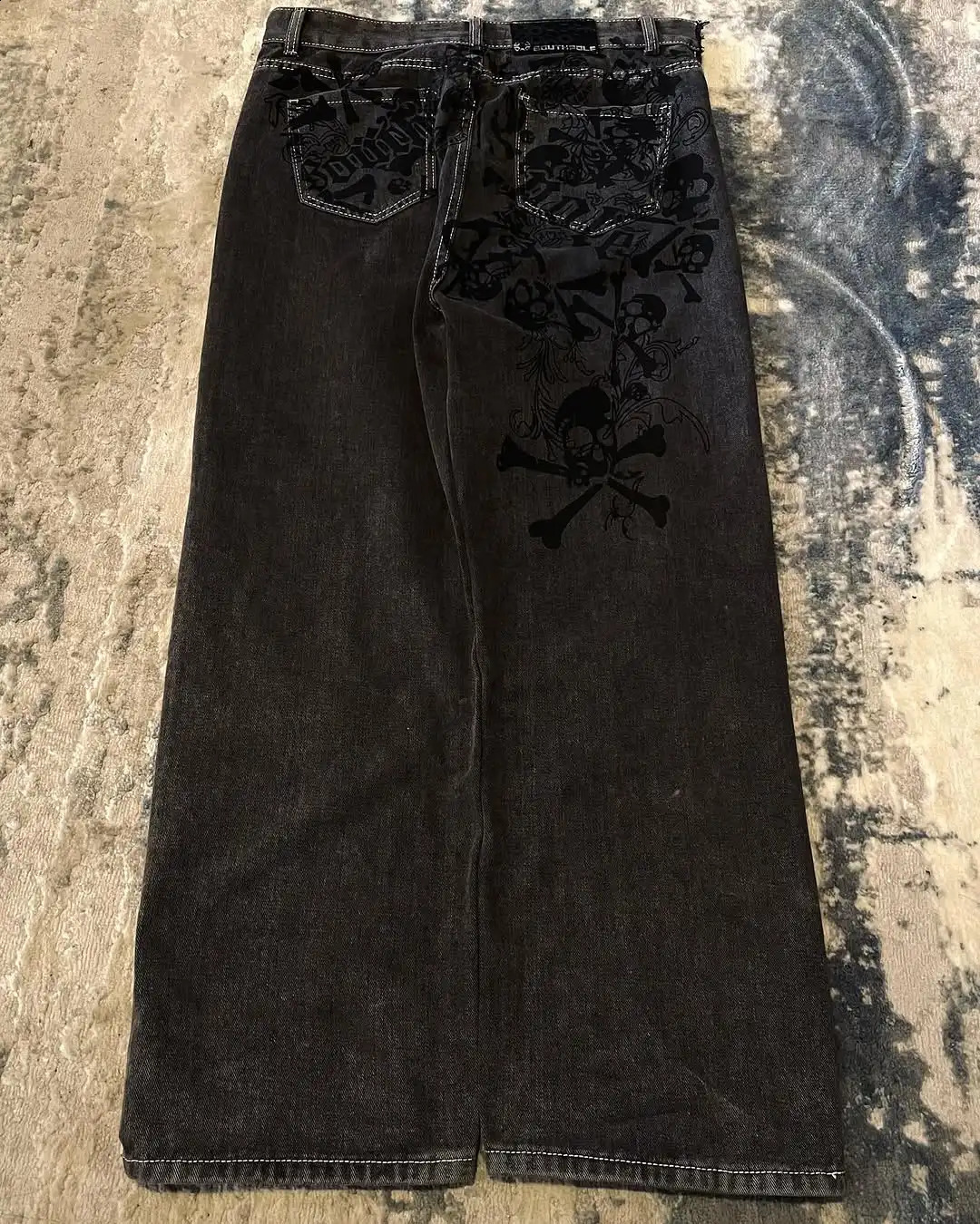 Y2K Street Skull Embroidered Jeans American Fashion Trendy Retro Pants Men Hip Hop Gothic Harajuku Punk Loose Wide Leg Pants 250526