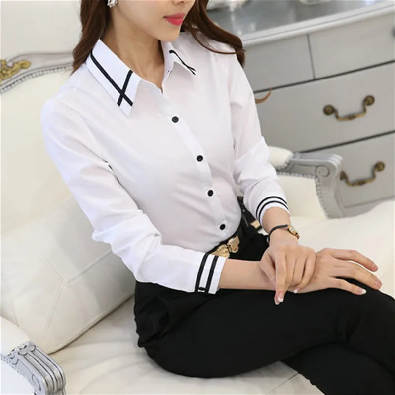Korean Fashion Women Shirts White Shirt Women Long Sleeve Shirts Tops Office Lady Basic Shirt Blouses Woman Blouse Spring Autumn 250529Z